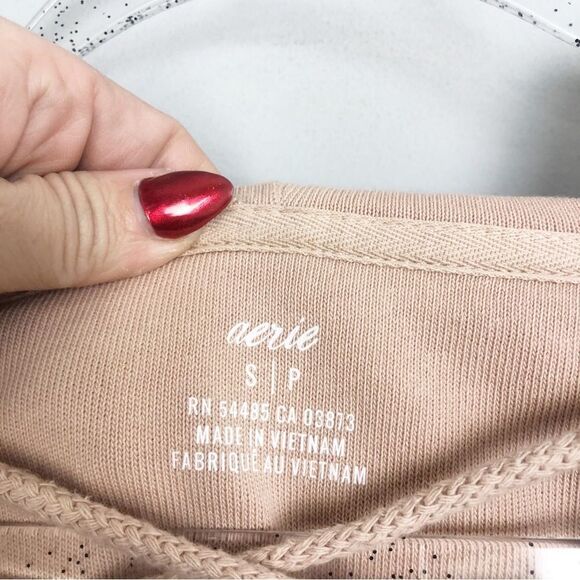 AERIE | Lace Up Front Tan Hooded Sweatshirt Oversized Women’s Size Small - Picture 6 of 9